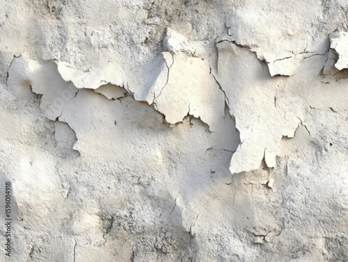 White paint peels and cracks on wall, showing texture and decay with age, background theme.