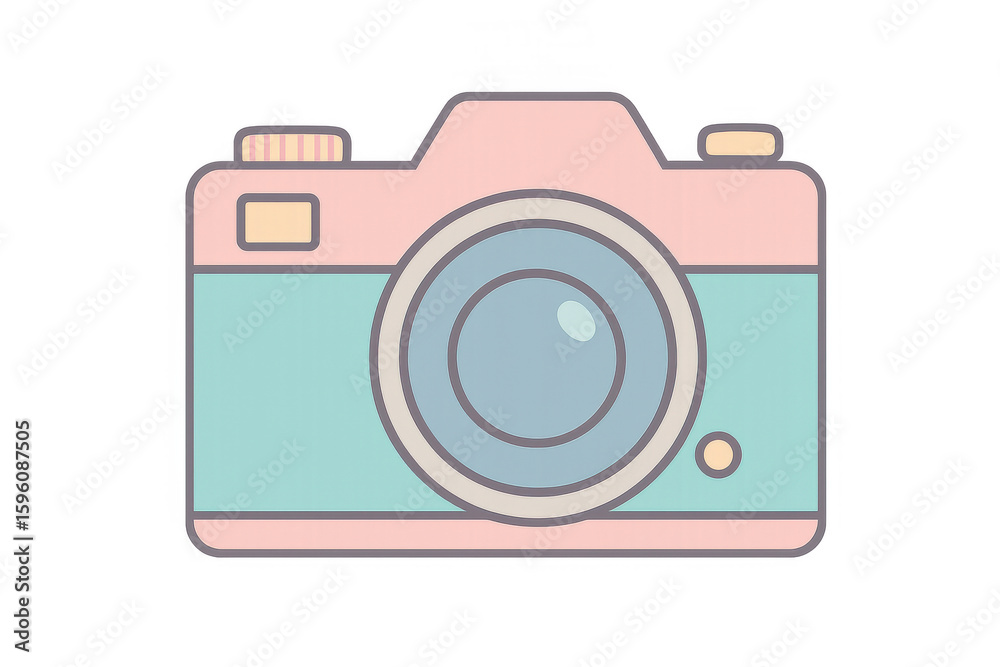 Retro camera vector illustration, pastel pink and turquoise palette, minimalist design against transparent background Retro camera vector illustration, pastel pink and turquoise palette, minimalist design against transparent background