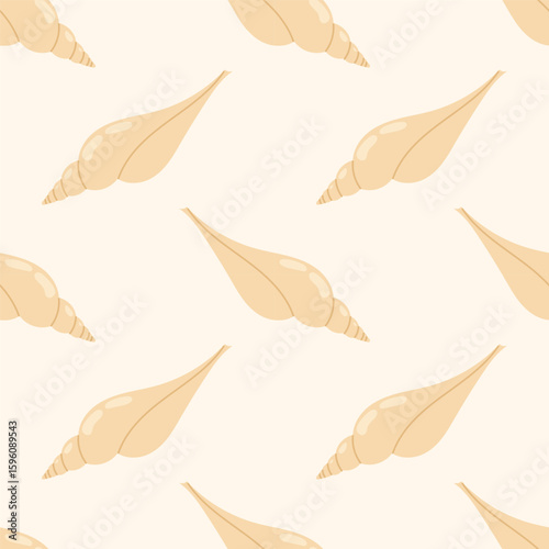 Seamless pattern with stylized yellow seashells on a cream background. For summer textiles and beach designs.