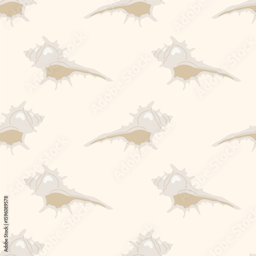Pattern with seashells on a cream background. Hand drawn underwater element. For summer textiles and beach designs.
