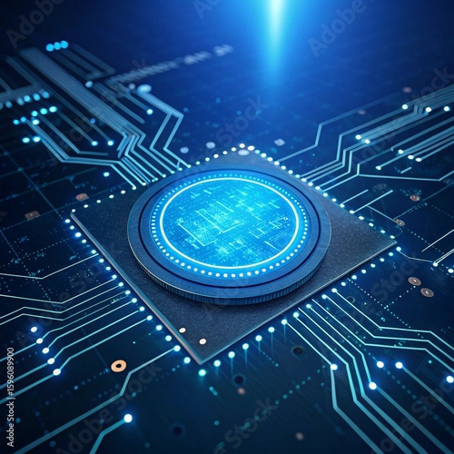 
a blue light shining on a circuit board