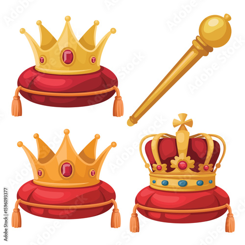 Royal symbols of power and authority with crowns and scepter