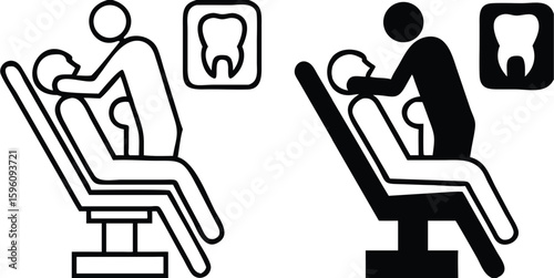 Dentistry icons. Black and White Vector Patient Dental Treatment Icons. Dentist. Dental Surgery. Dental restoration. Medicine Concept
