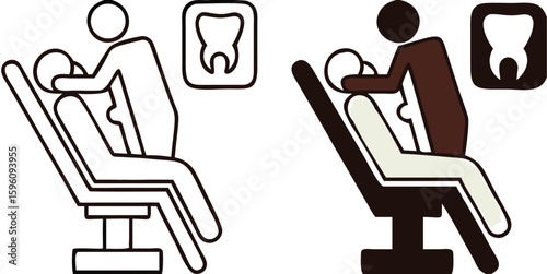 Dentistry icons. Black and White Vector Patient Dental Treatment Icons. Dentist. Dental Surgery. Dental restoration. Medicine Concept
