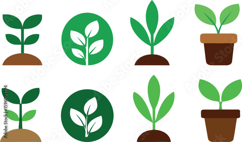 Green plants and seedlings icons represent growth, nature, and environmental awareness