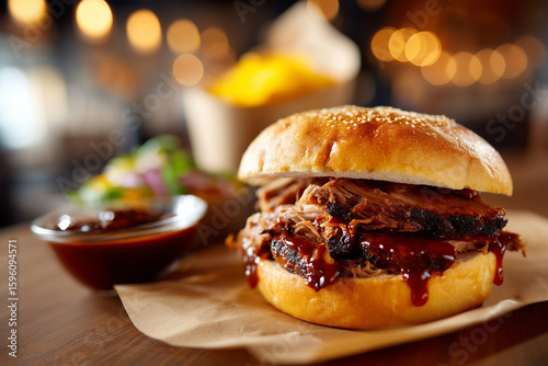 Pulled Pork Sandwich with Side Salad and B Q Sauce