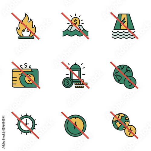 Financial Prohibitions Icon Set Business Danger Warnings Avoidance