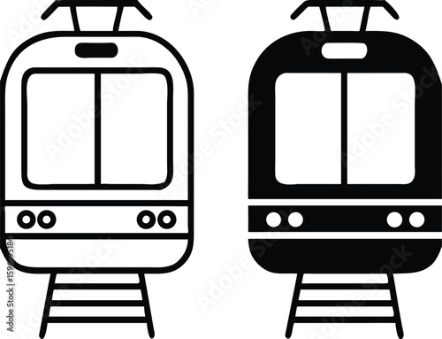Tram icons. Black and White Vector Light Rail Icons. Front view
