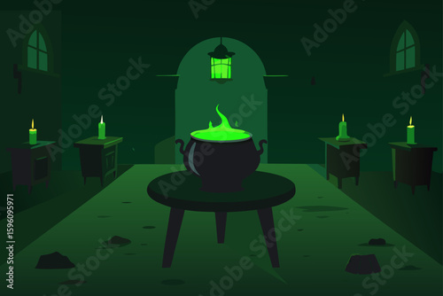 A cactus with bat shaped spines in a creepy room vector illustration