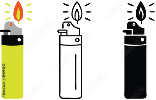 A set of lighters of different colors. Travel Lighters Vector Icons. Leisure and Tourism
