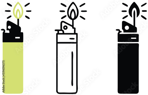 A set of lighters of different colors. Travel Lighters Vector Icons. Leisure and Tourism
