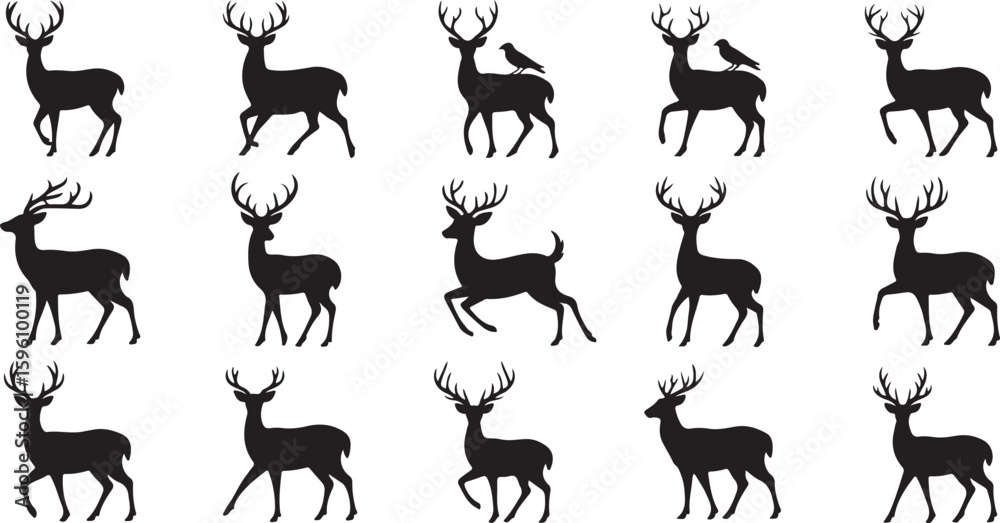 Obraz premium Deer silhouettes vector set illustration. deer silhouette icon bundle