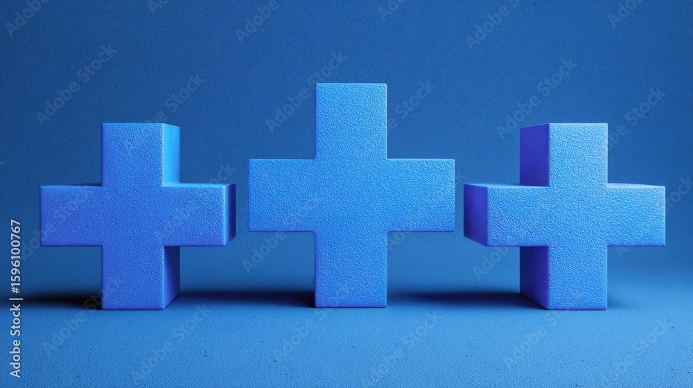 Obraz premium Three dimensional plus signs on a blue background.