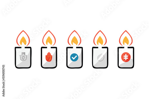 A set of lighters of different colors. Travel Lighters Vector Icons. Leisure and Tourism
