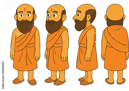 Cartoon Character Turnaround of Ancient Sage – Vedic Rishi Design