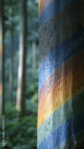 Wallpaper Mural Close-up of a painted pillar with colorful stripes in a forest setting Torontodigital.ca