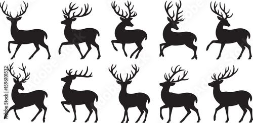 Deer silhouettes vector set illustration. deer silhouette icon bundle