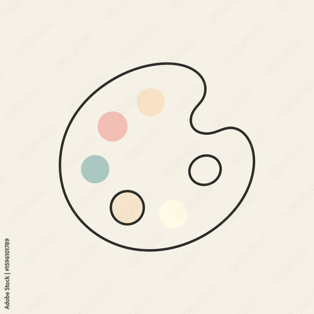 Fototapeta premium Illustration of a painter's palette with pastel colors, against a beige background.