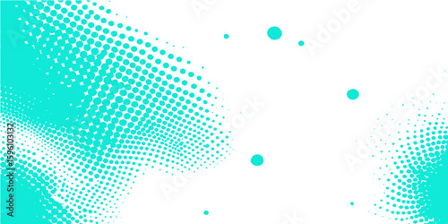 Abstract blue watercolor splash with halftone dots and grunge texture