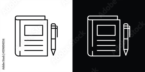 book and pencil icon. contain symbol of learning, creativity, daily productivity for education, journaling, study apps icon thin line icon symbol sign. vector illustration