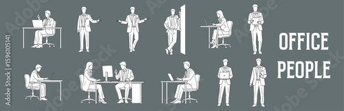 Architectural Drawings office people vector illustration, front view, Minimal style hand drawn. Sections, Elevations, Floor Plans