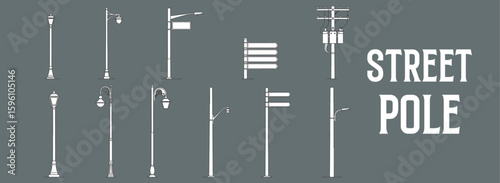 Architectural Drawings Street poles vector illustration, front view, Minimal style hand drawn.