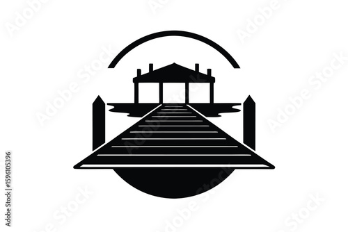 Black and White Dock or Pier with Gazebo Logo Design