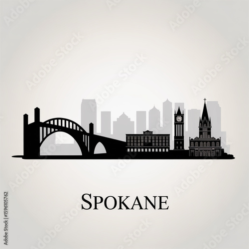 Spokane Skyline Silhouette - Washington Landmark Vector Illustration