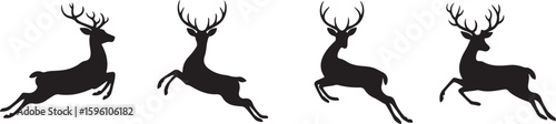 Set of Black Deer Silhouettes in Various Poses