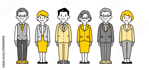 中高年の男女のビジネスパーソンの、シンプルな全身イラスト素材セット＿ベクター