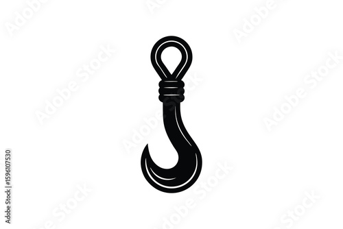 Black Silhouette of a Metal Hook with Loop on White Background