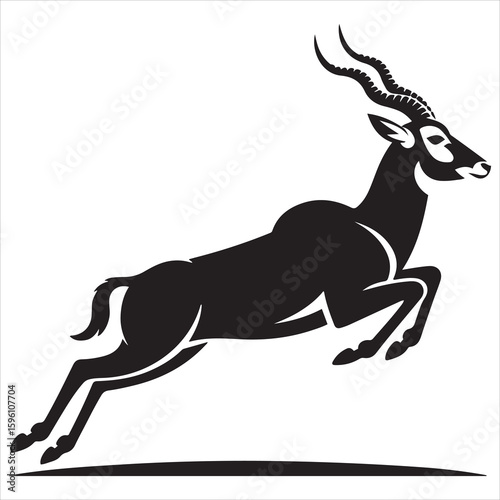 Black And White Illustration Of A Leaping Antelope Vector Art Design.