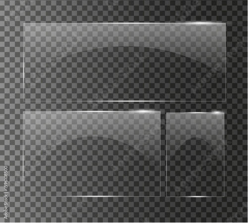 set of clear high qulity Glass plate on transparent background. glossy plastic glare frame, acrylic sheet