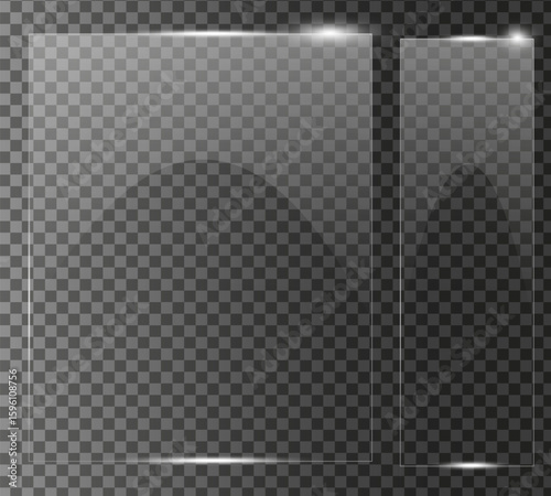 set of clear high qulity Glass plate on transparent background. glossy plastic glare frame, acrylic sheet