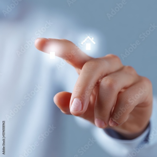 Hands interacting with a gesture-controlled smart home system, intuitive automation. IoT, convenience. Clean, futuristic.