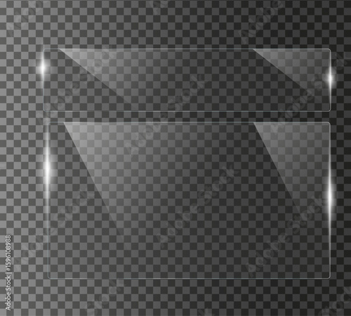 set of clear high qulity Glass plate on transparent background. glossy plastic glare frame, acrylic sheet