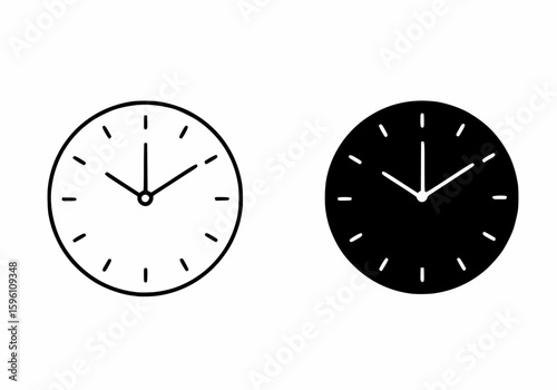 Free Download Black & white outline and silhouette clock icons with simple dashed markers. Vector illustration for time, schedule, and deadline concepts. - GFXLoad