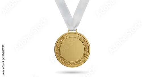 This gold medal symbolizes victory, achievement, and success; perfect for celebrating champions and their hard-earned triumph.