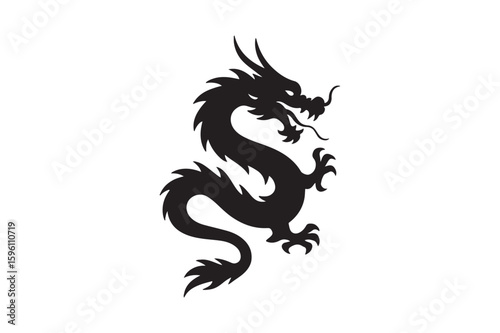 chinese dragon icon silhouette vector with white background