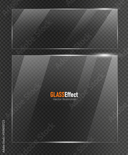 Glass plate frame Glossy window glass with reflections isolated on transparent surface	