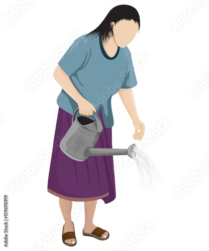 agriculturist watering cartoon shape on white  background vector design