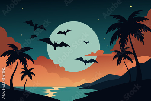 A spooky beach sandcastle with pumpkin faces vector illustration
