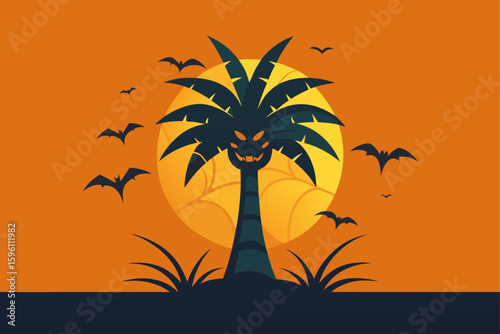 A spooky summer picnic with glowing pumpkins vector illustration