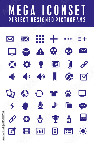 Mega Icon Perfect designed pictograms collection in blue colour vector2