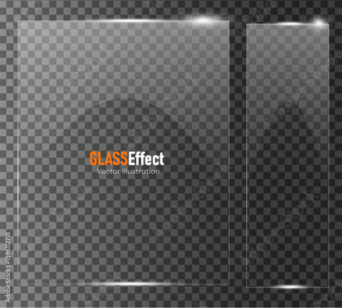 Glass plate frame Glossy window glass with reflections isolated on transparent surface	