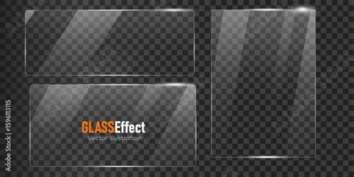 Glass plate frame Glossy window glass with reflections isolated on transparent surface	
