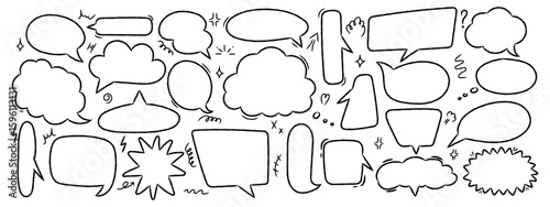 Hand drawn crayon speech balloons. Comic text bubbles with sketchy chalk outline. Vector doodle style dialog frames .