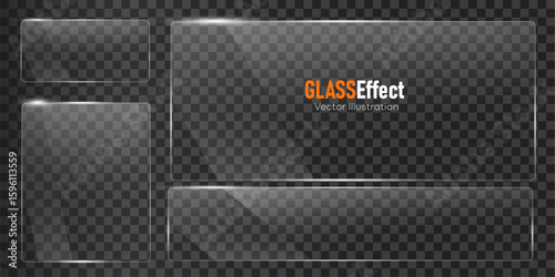 Glass plate frame Glossy window glass with reflections isolated on transparent surface	