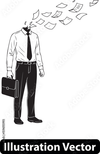 Overwhelmed Businessman with Paperwork Conceptual Illustration of Work Stress and Information Overload