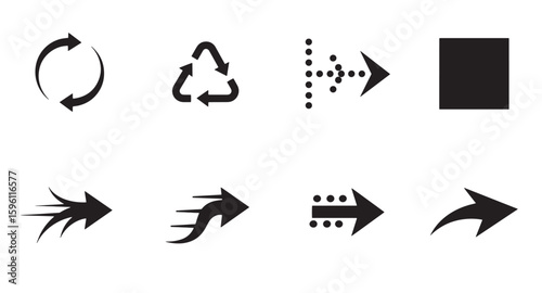Vector icon set featuring various arrows symbols for navigation direction and recycling concepts